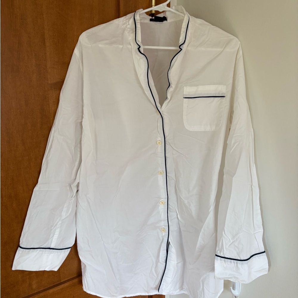 J. Crew White Sleepshirt with Black Piping Detail